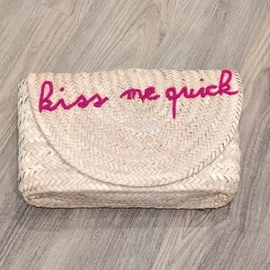 Poolside Clutch with Pink Embroidery "Kiss Me Quick"